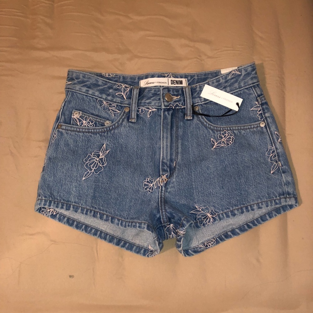 Lovers + Friends Denim Embroidered Shorts